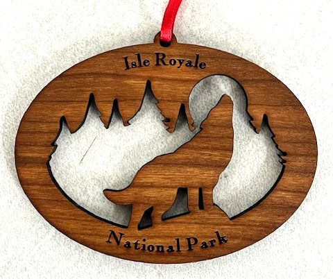1251 ISRO wood wolf ornament