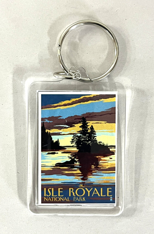 1527 Moose Swimming at Sunset Acrylic Keychain