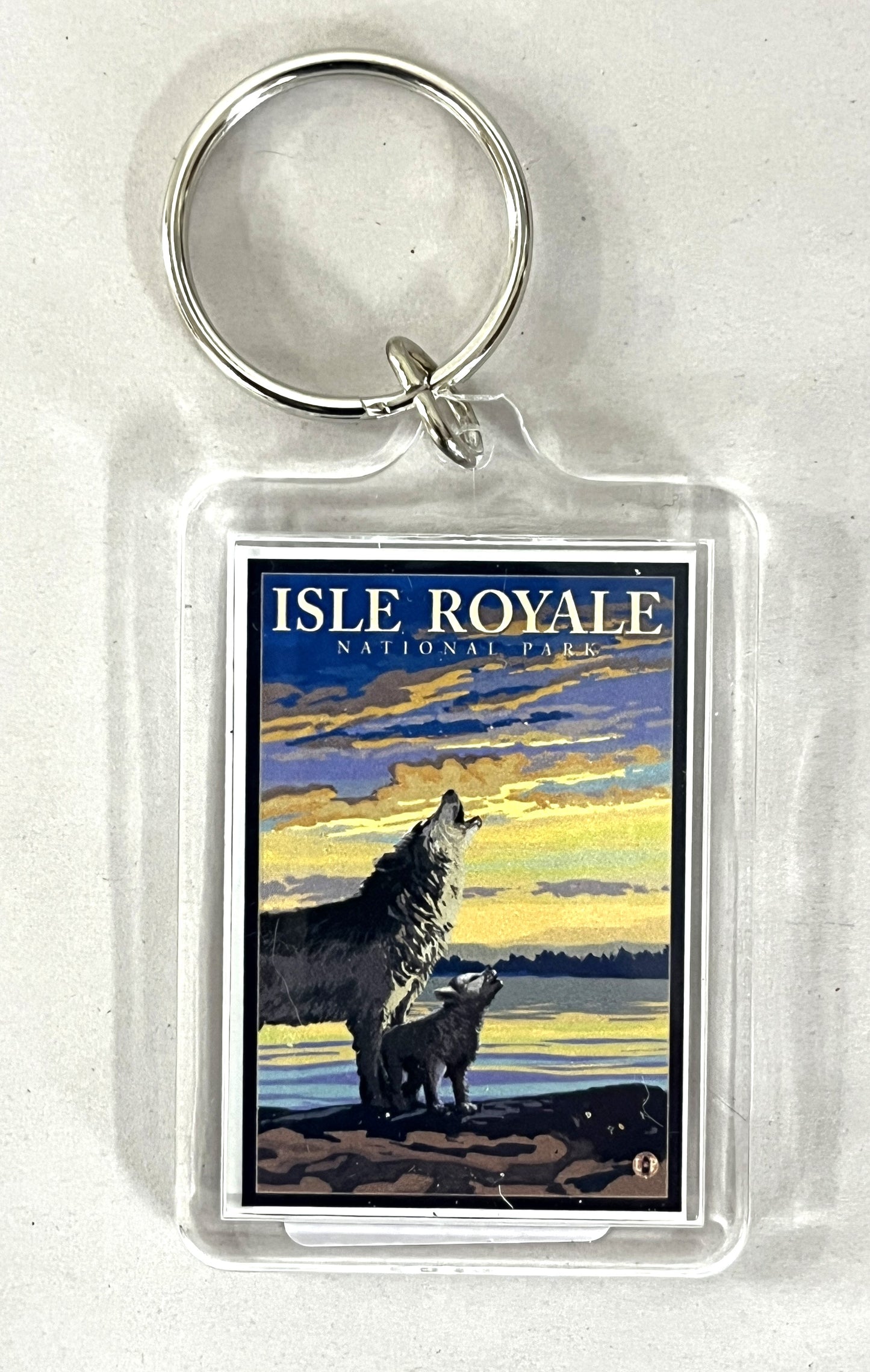 1526 Isle Royale Wolf & Pup Sunset Acrylic Keychain