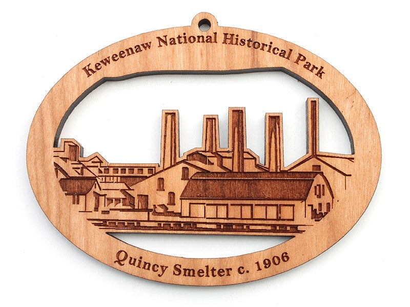 1254 KEWE wood Quincy Smelter Ornament