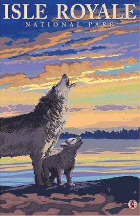 1504 Isle Royale Wolf & Pup Sunset Print